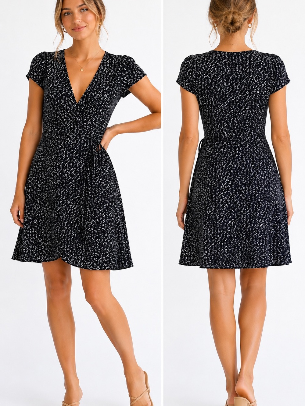 Navy Floral Wrap Mini Dress - Women